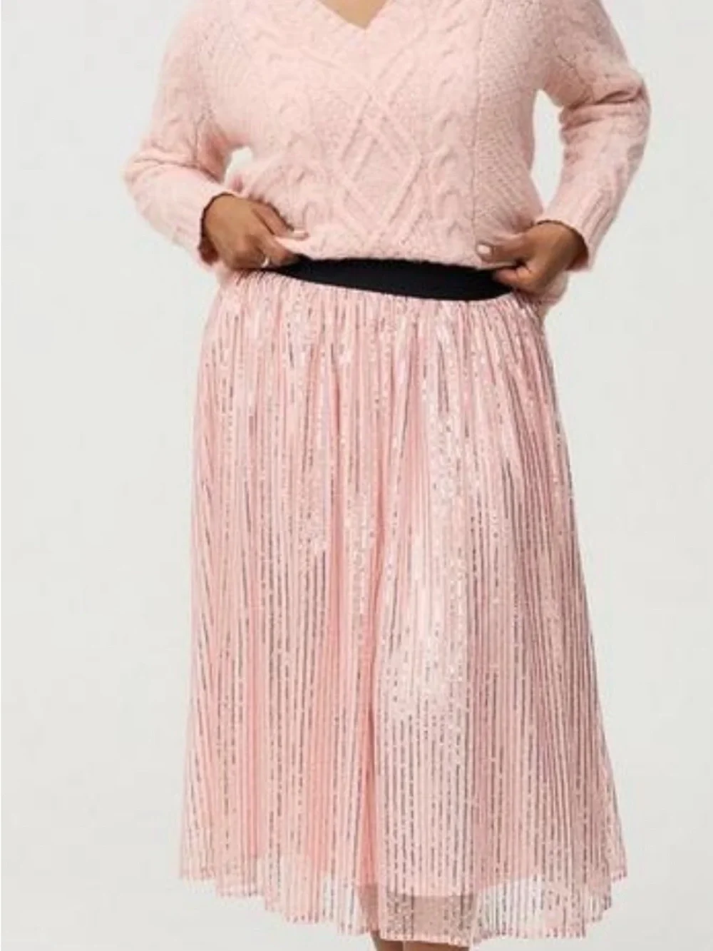 torrid Pink Pleated Midi Skirt with Black Waistband